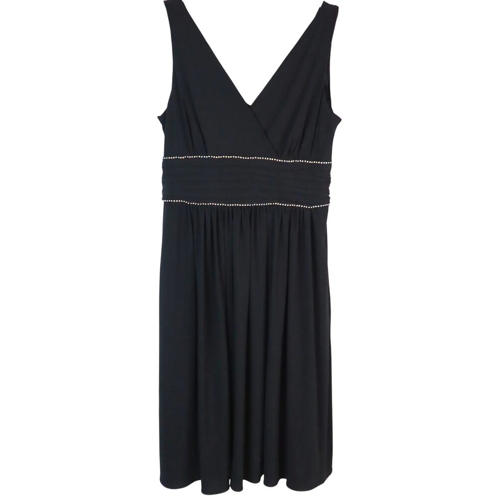 Vintage Y2K Scarlett Black Cocktail Dress Cummerbund Rhinestone Fit and Flare 14